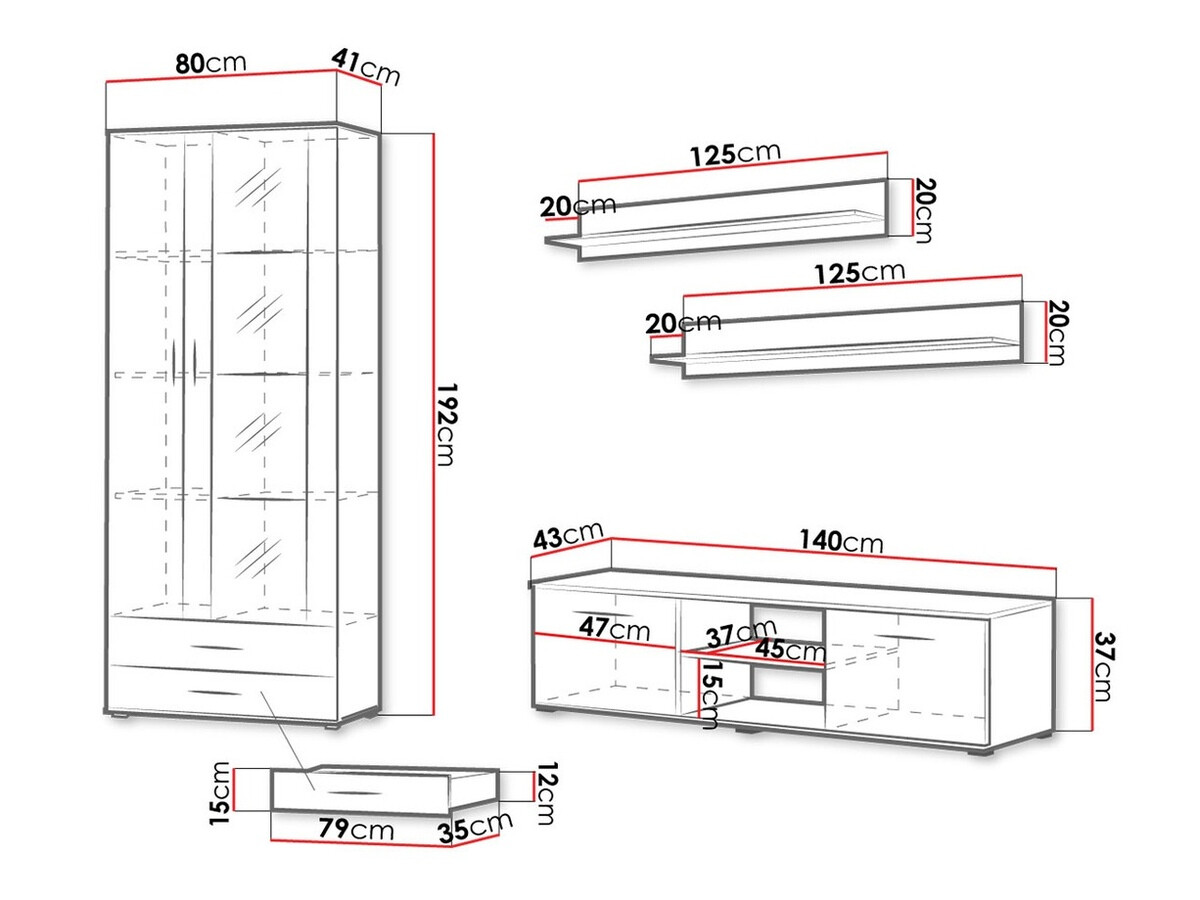 Woonkamerset Tornola 117 (Zwart + Glanzend zwart)