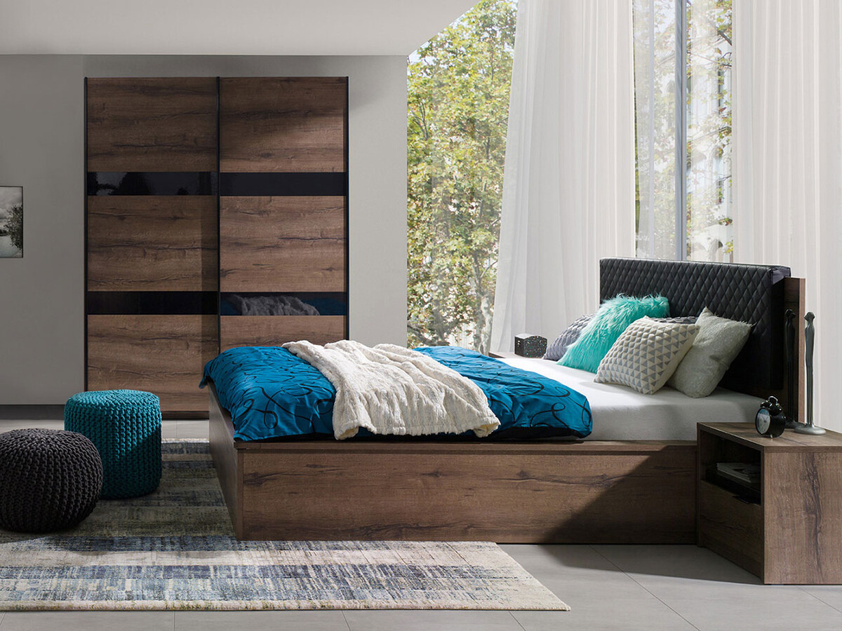 Kledingkast Fivelbo 109 (Klooster eik + Glanzend zwart)