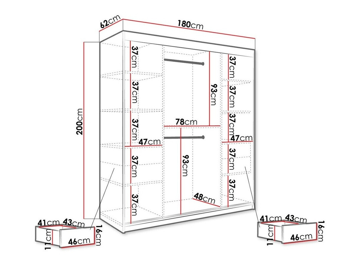 Kledingkast Hartford 261 (Mat wit + Wit marmer)