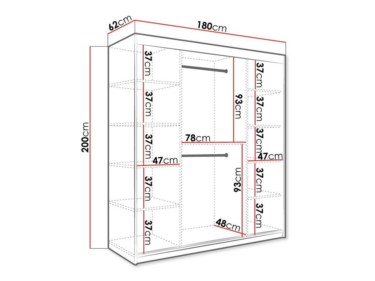Kledingkast Hartford 261 (Mat wit + Zwart marmer)