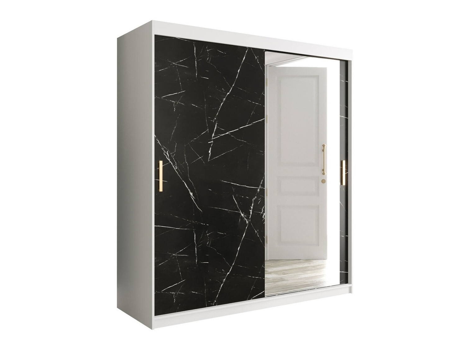Kledingkast Hartford 261 (Mat wit + Zwart marmer)