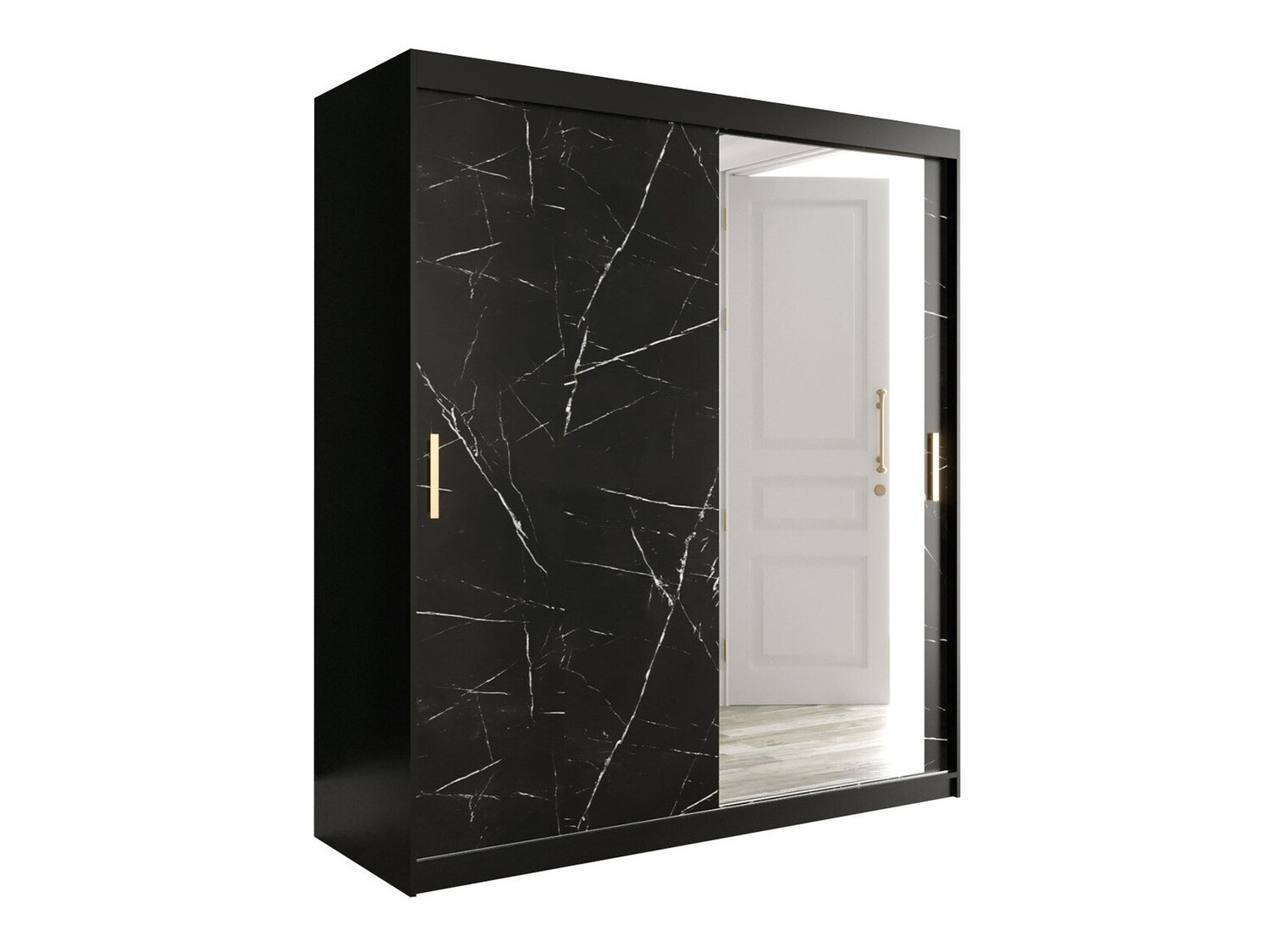 Kledingkast Hartford 261 (Matzwart + Zwart marmer)