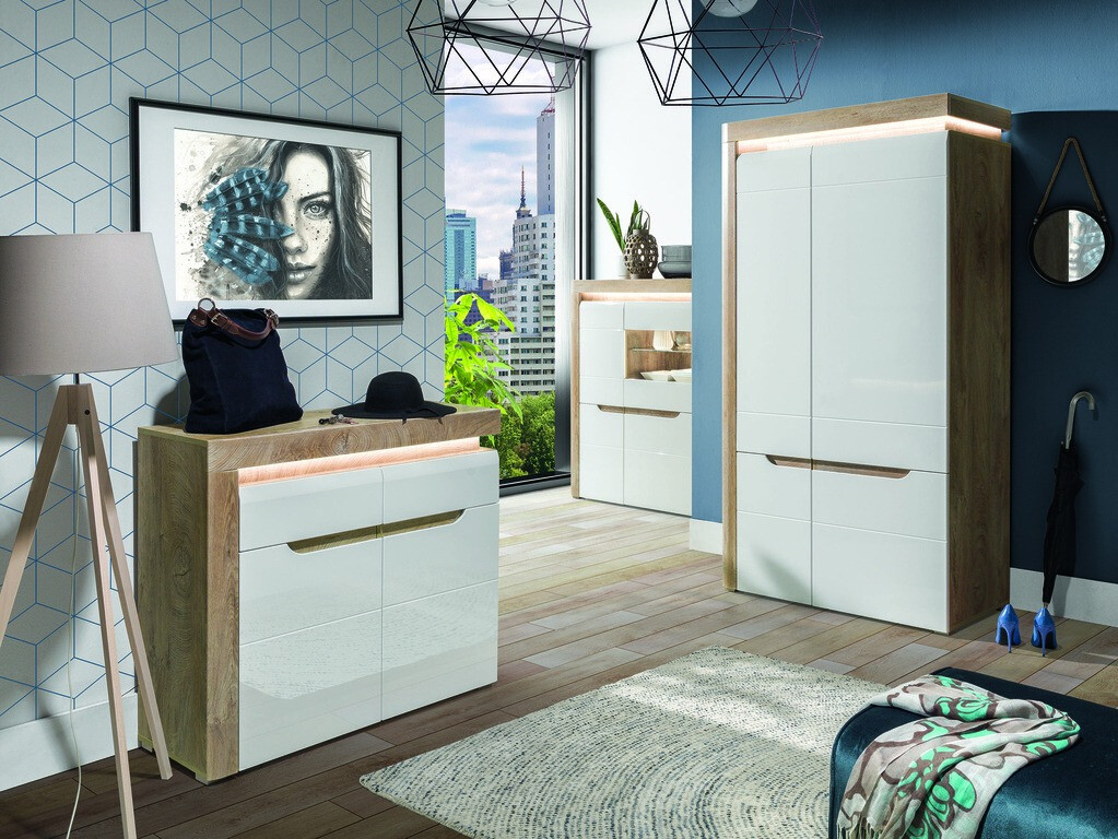 Dressoir Revelmi 104 (Eiken + Glanzend wit)