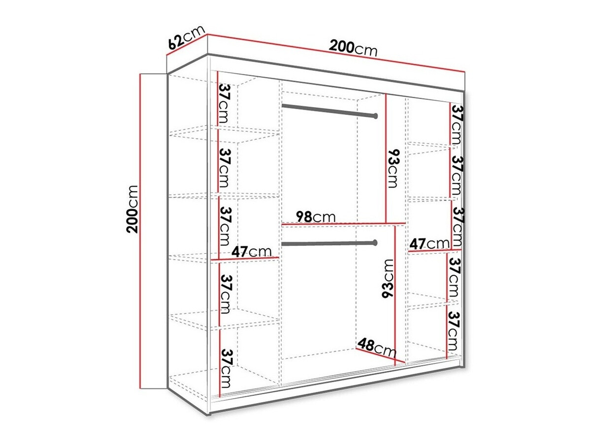 Kledingkast Hartford 250 (Matzwart + Wit marmer)