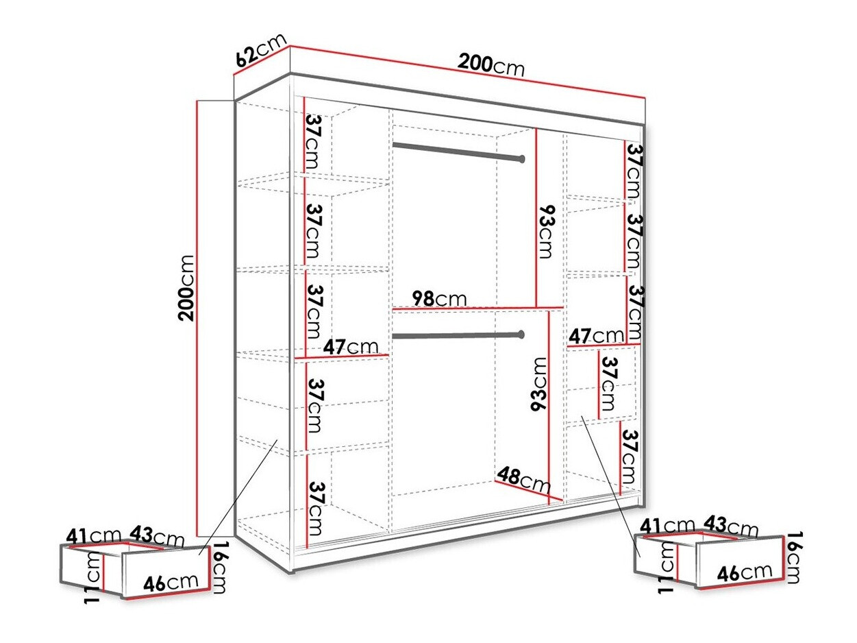 Kledingkast Hartford 250 (Matzwart + Zwart marmer)