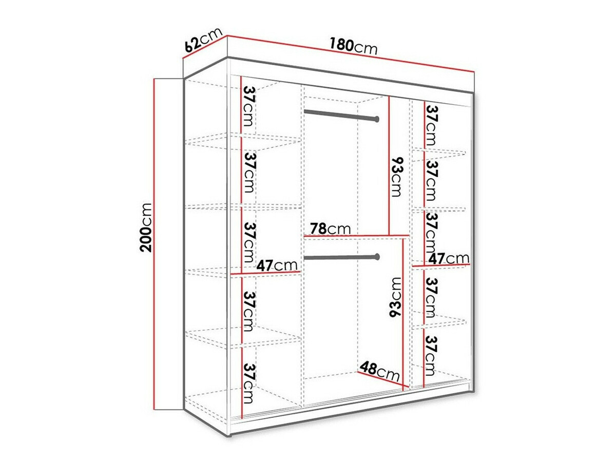 Kledingkast Hartford 249 (Matzwart + Wit marmer)