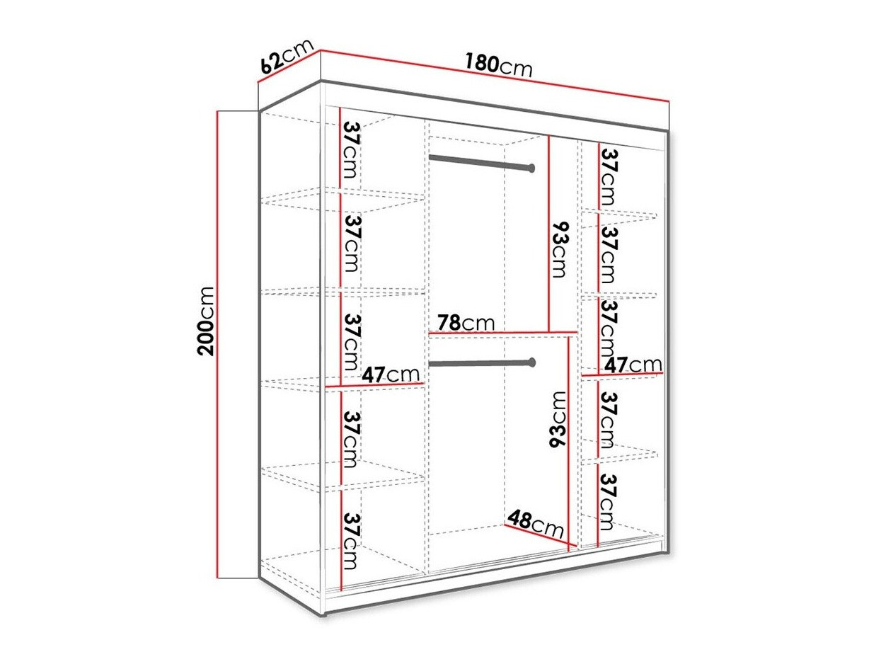 Kledingkast Hartford 249 (Matzwart + Zwart marmer)