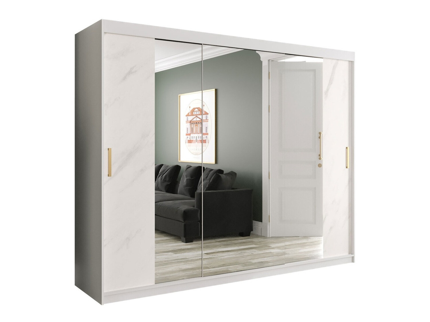 Kledingkast Hartford 263 (Mat wit + Wit marmer)