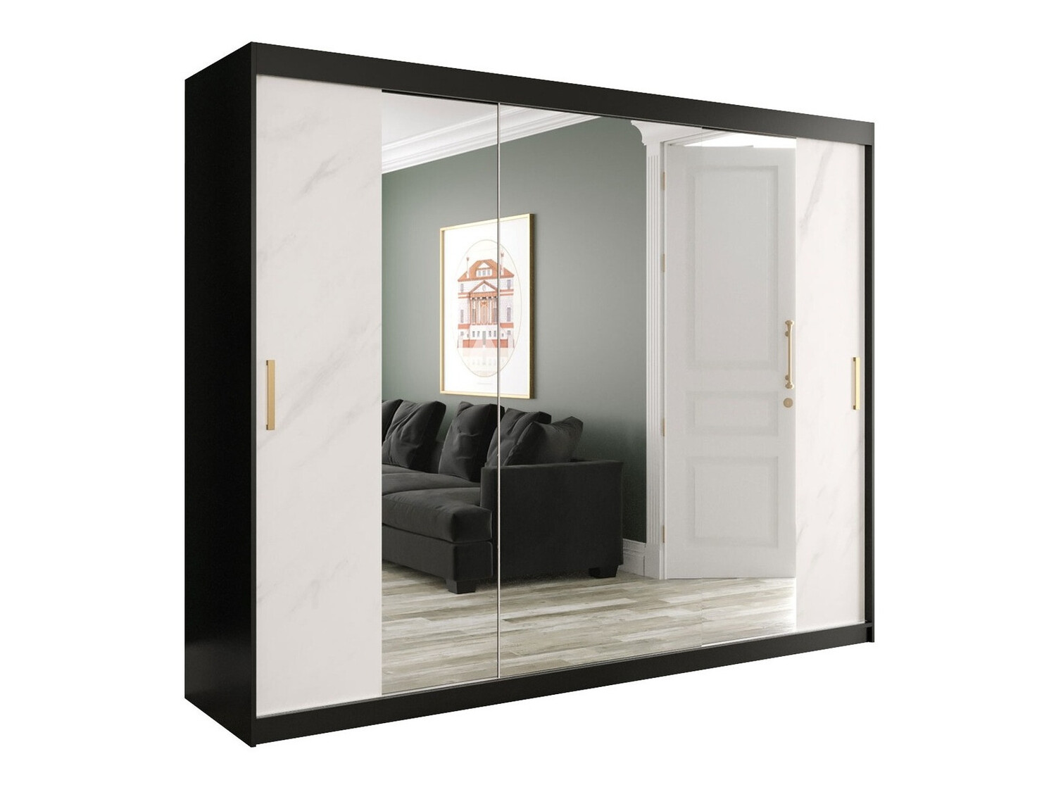 Kledingkast Hartford 263 (Matzwart + Wit marmer)