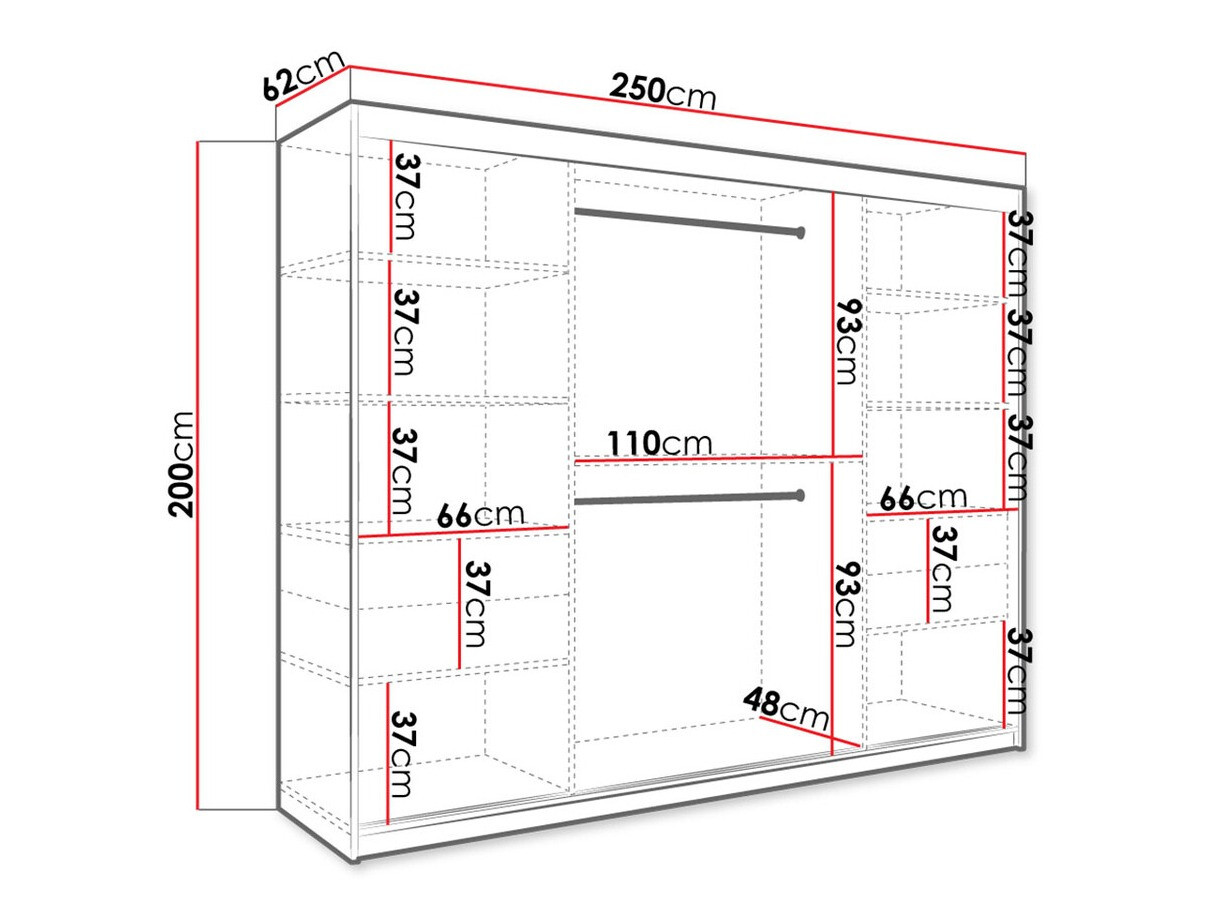 Kledingkast Hartford 263 (Matzwart + Zwart marmer)
