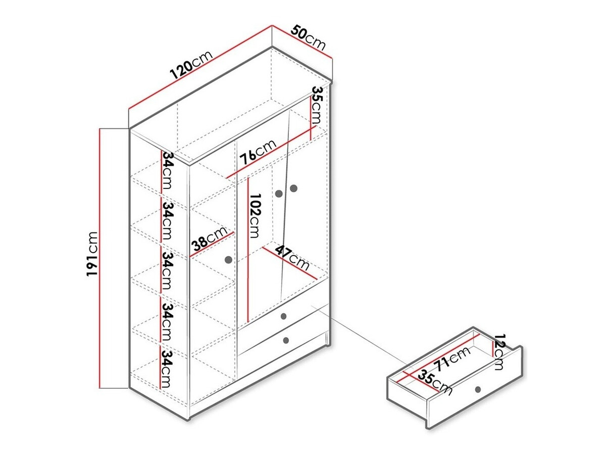 Kledingkast Almira 102 (Artisan eiken + Wit + Grijs)