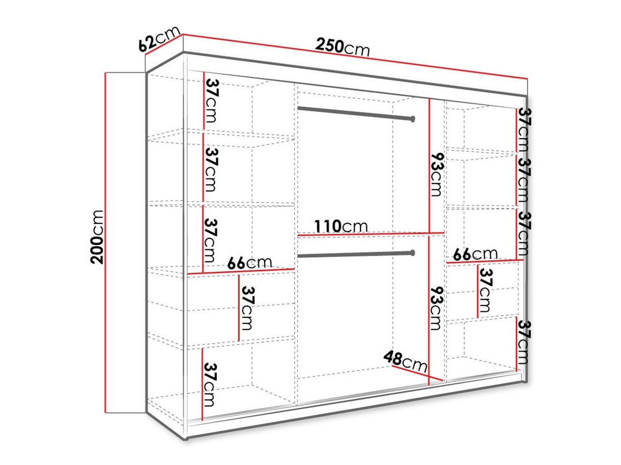 Kledingkast Hartford 245 (Matzwart + Zwart marmer)