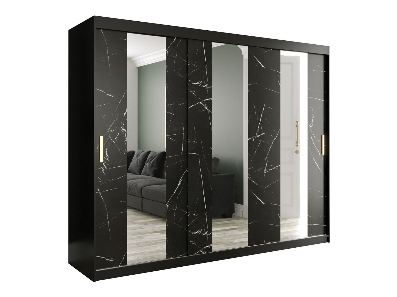 Kledingkast Hartford 245 (Matzwart + Zwart marmer)
