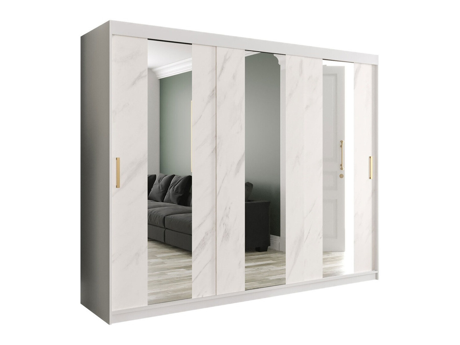 Kledingkast Hartford 245 (Mat wit + Wit marmer)