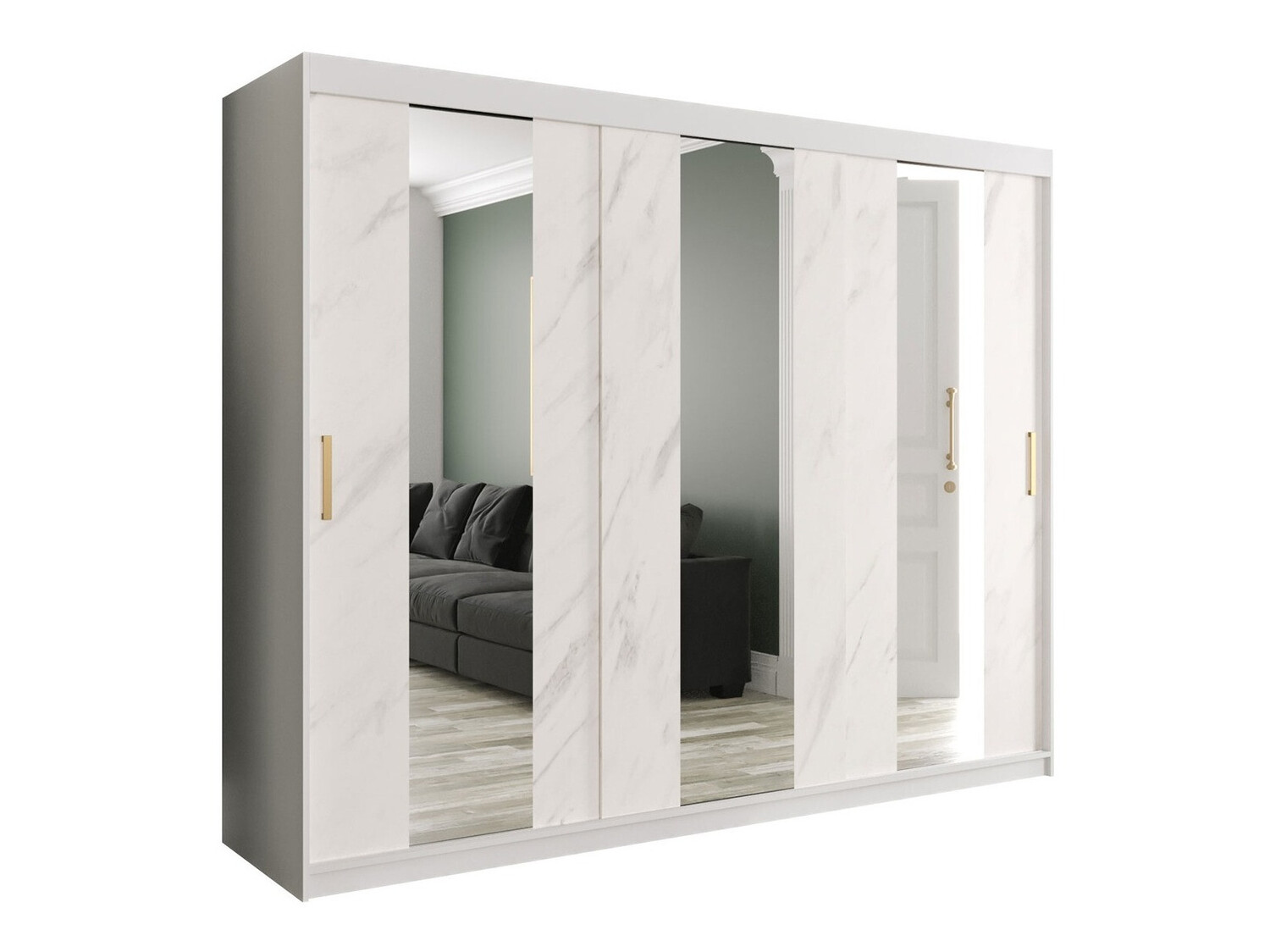 Kledingkast Hartford 245 (Mat wit + Wit marmer)