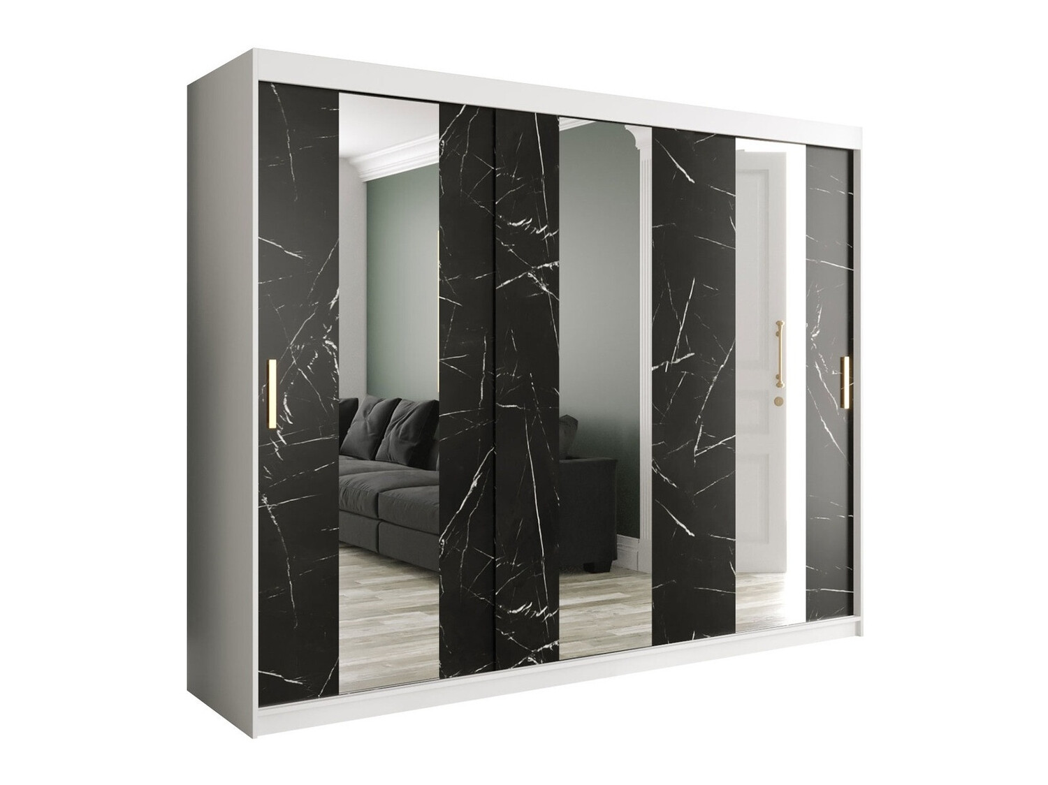 Kledingkast Hartford 245 (Mat wit + Zwart marmer)