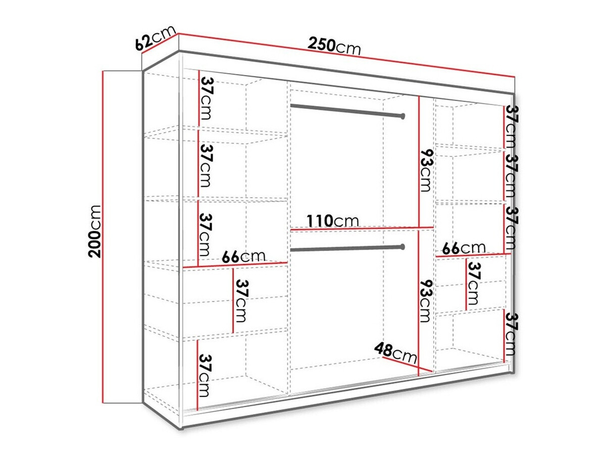 Kledingkast Hartford 245 (Mat wit + Zwart marmer)