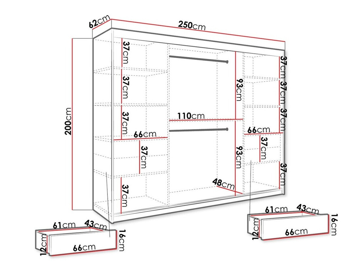 Kledingkast Hartford 245 (Mat wit + Zwart marmer)
