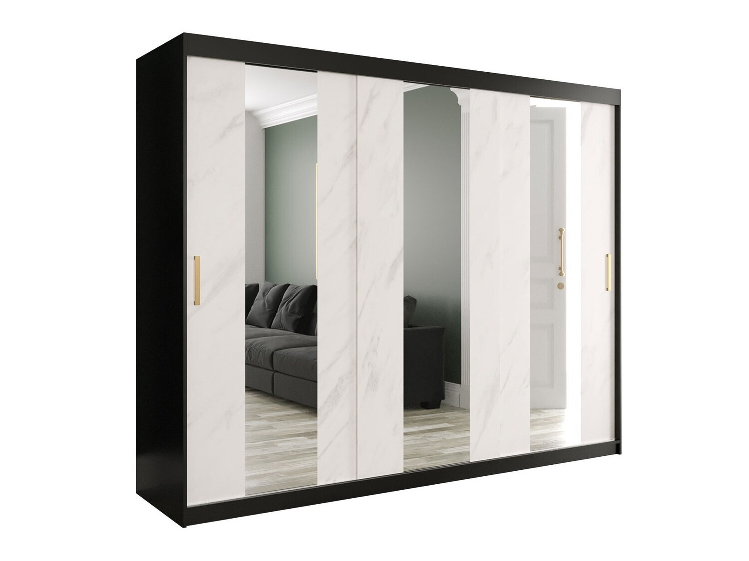 Kledingkast Hartford 245 (Matzwart + Wit marmer)