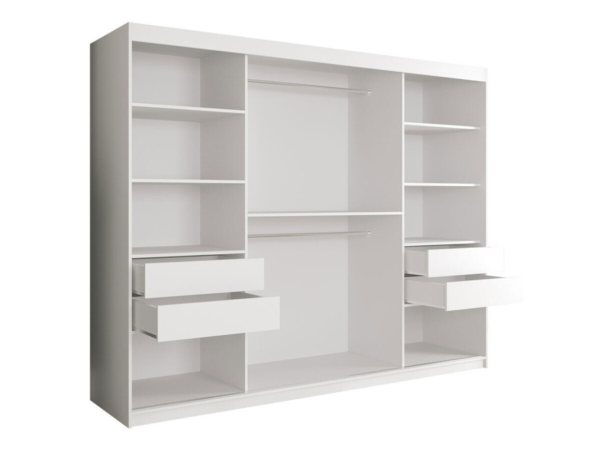 Kledingkast Hartford 251 (Mat wit + Zwart marmer)