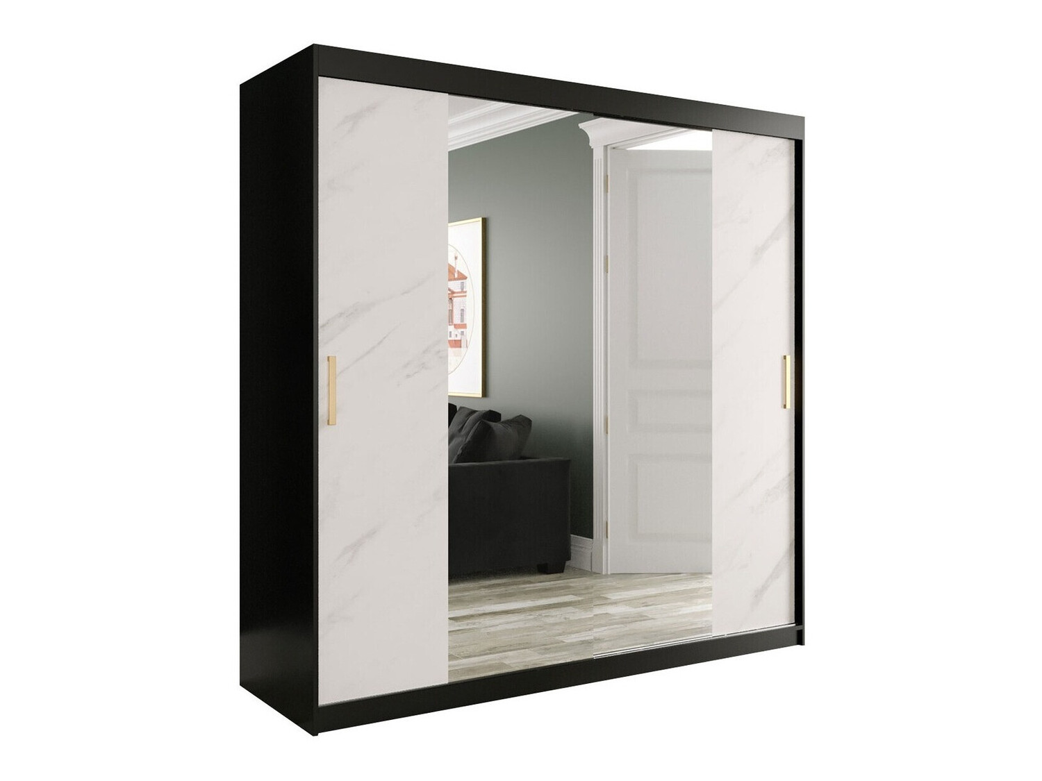 Kledingkast Hartford 256 (Matzwart + Wit marmer)