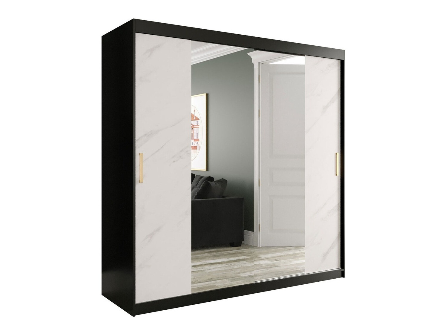 Kledingkast Hartford 256 (Matzwart + Wit marmer)