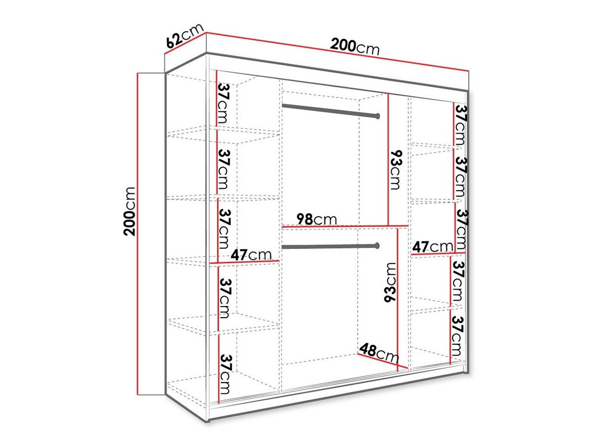 Kledingkast Hartford 256 (Matzwart + Zwart marmer)