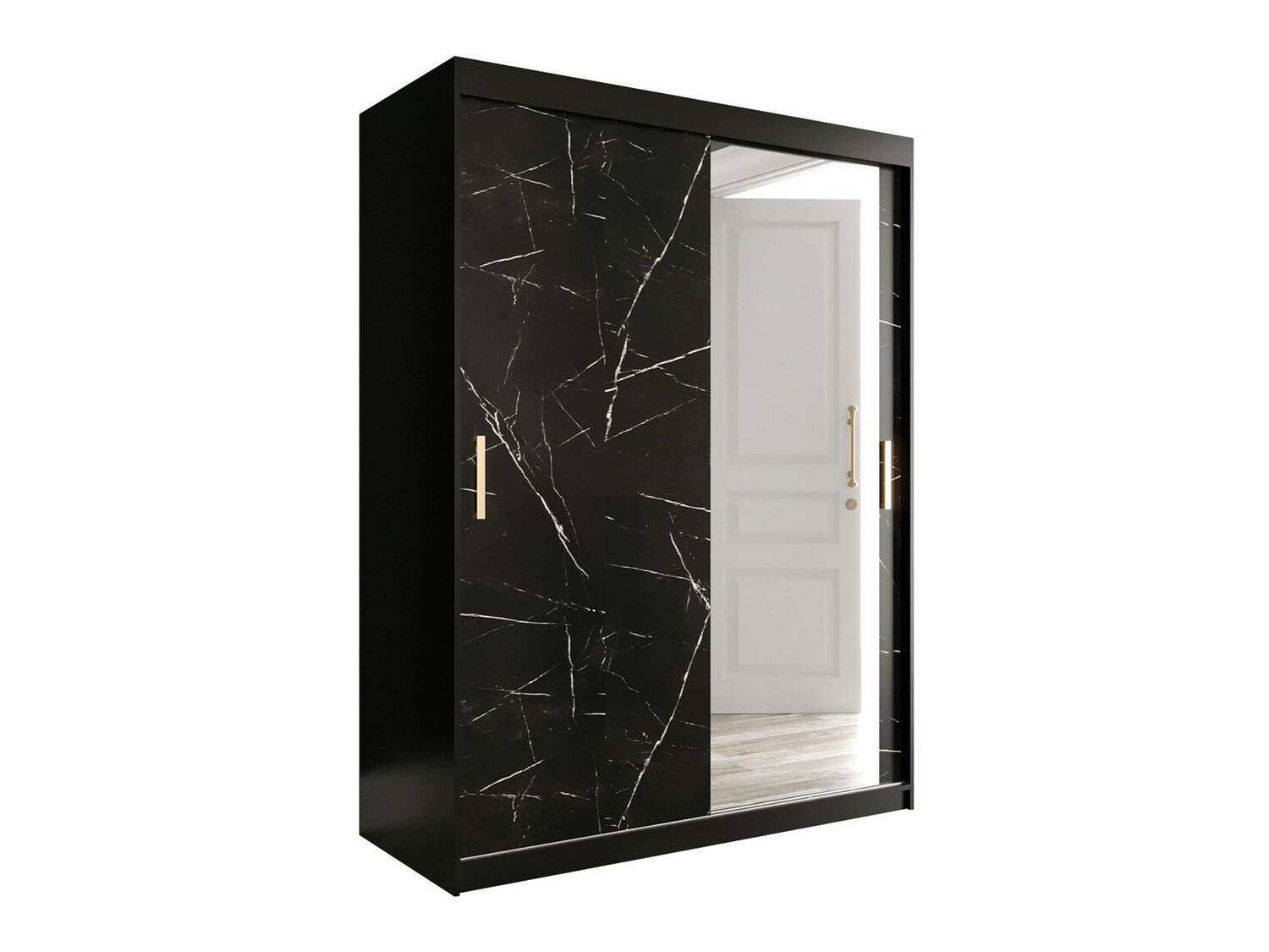 Kledingkast Hartford 260 (Matzwart + Zwart marmer)