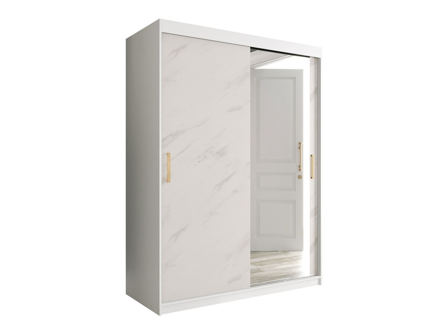 Kledingkast Hartford 260 (Mat wit + Wit marmer)