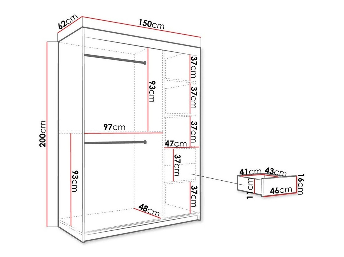 Kledingkast Hartford 260 (Mat wit + Wit marmer)