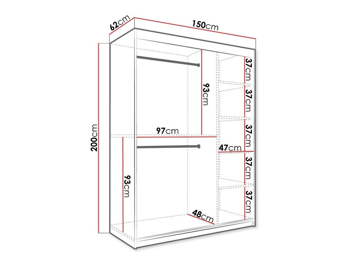 Kledingkast Hartford 260 (Mat wit + Zwart marmer)