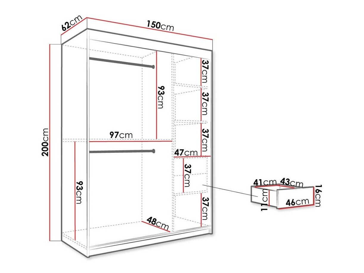 Kledingkast Hartford 260 (Matzwart + Zwart marmer)