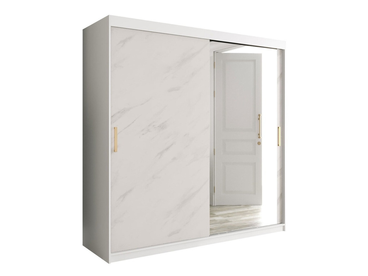 Kledingkast Hartford 262 (Mat wit + Wit marmer)