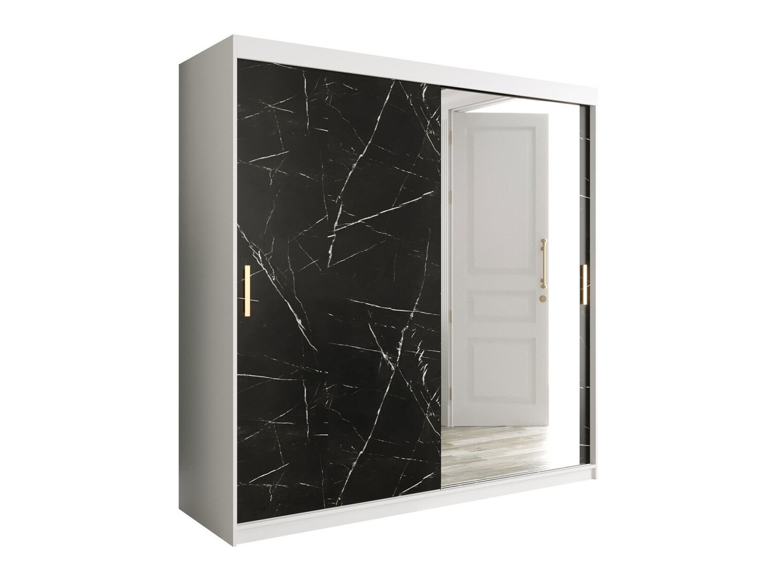 Kledingkast Hartford 262 (Mat wit + Zwart marmer)