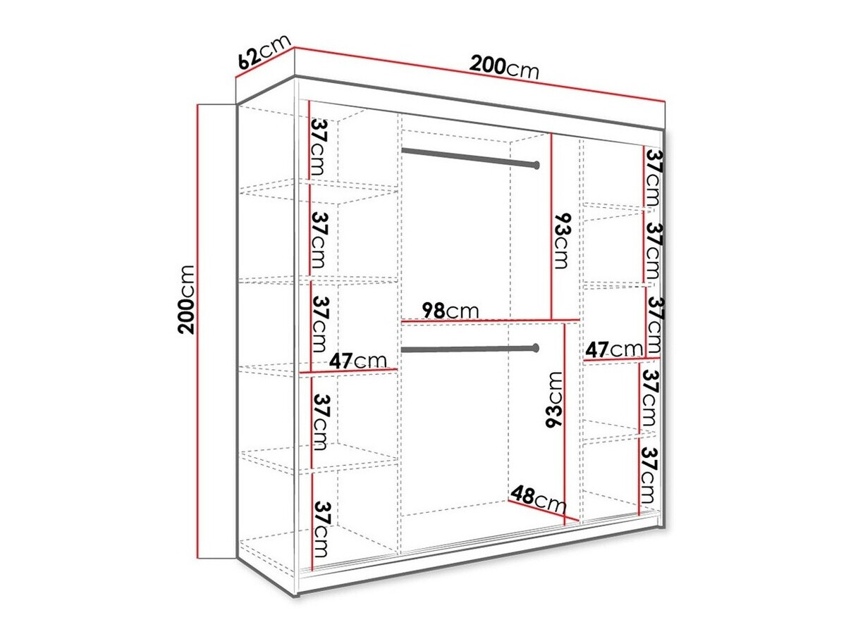 Kledingkast Hartford 262 (Mat wit + Zwart marmer)