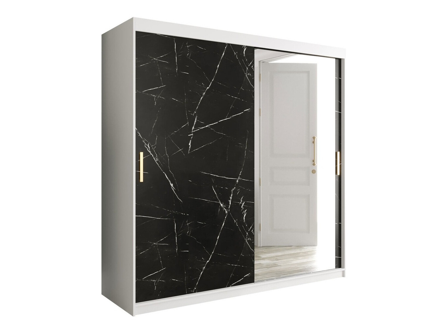 Kledingkast Hartford 262 (Mat wit + Zwart marmer)