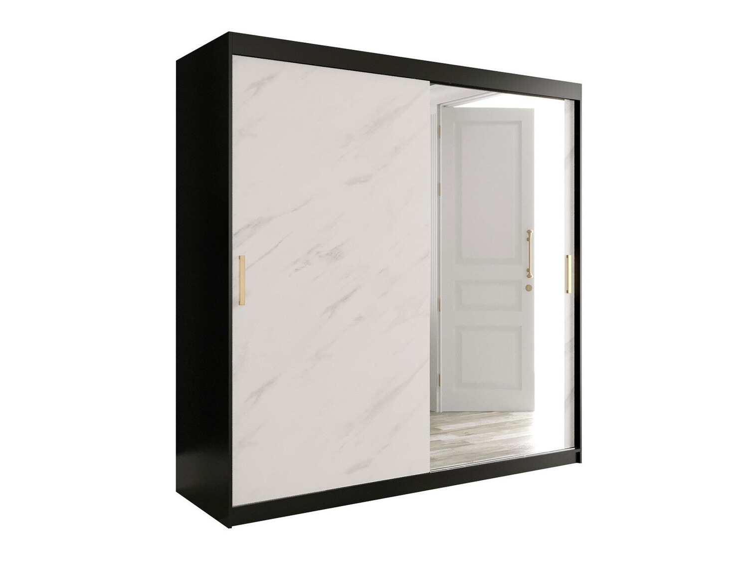 Kledingkast Hartford 262 (Matzwart + Wit marmer)