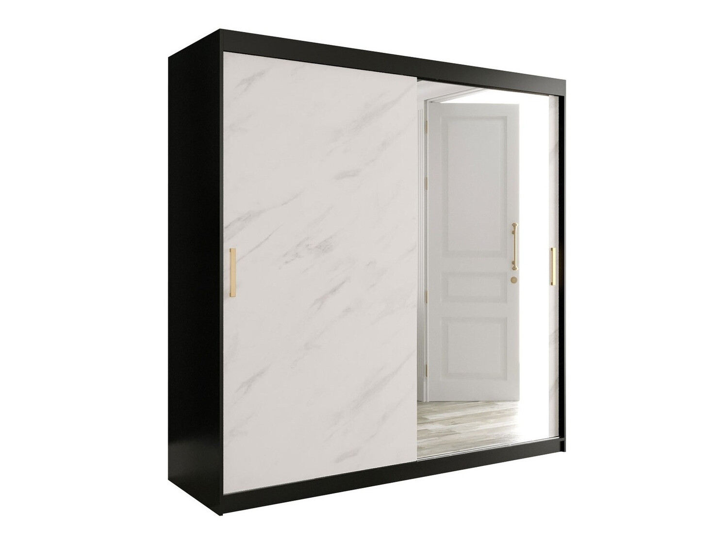 Kledingkast Hartford 262 (Matzwart + Wit marmer)