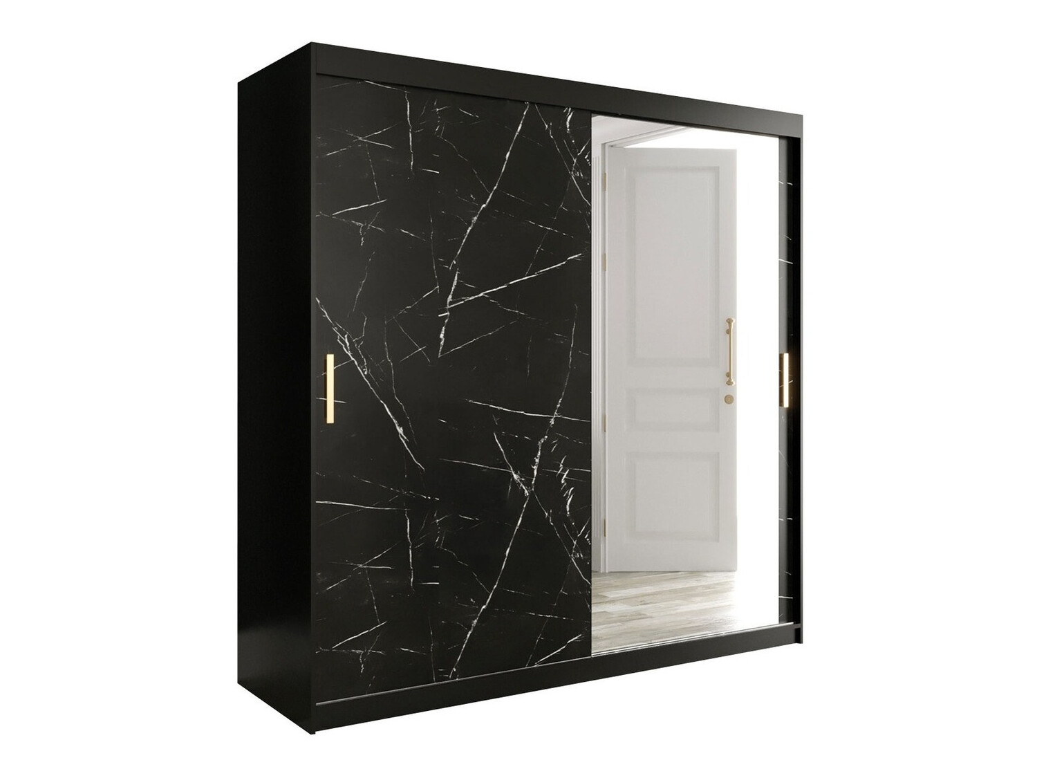 Kledingkast Hartford 262 (Matzwart + Zwart marmer)
