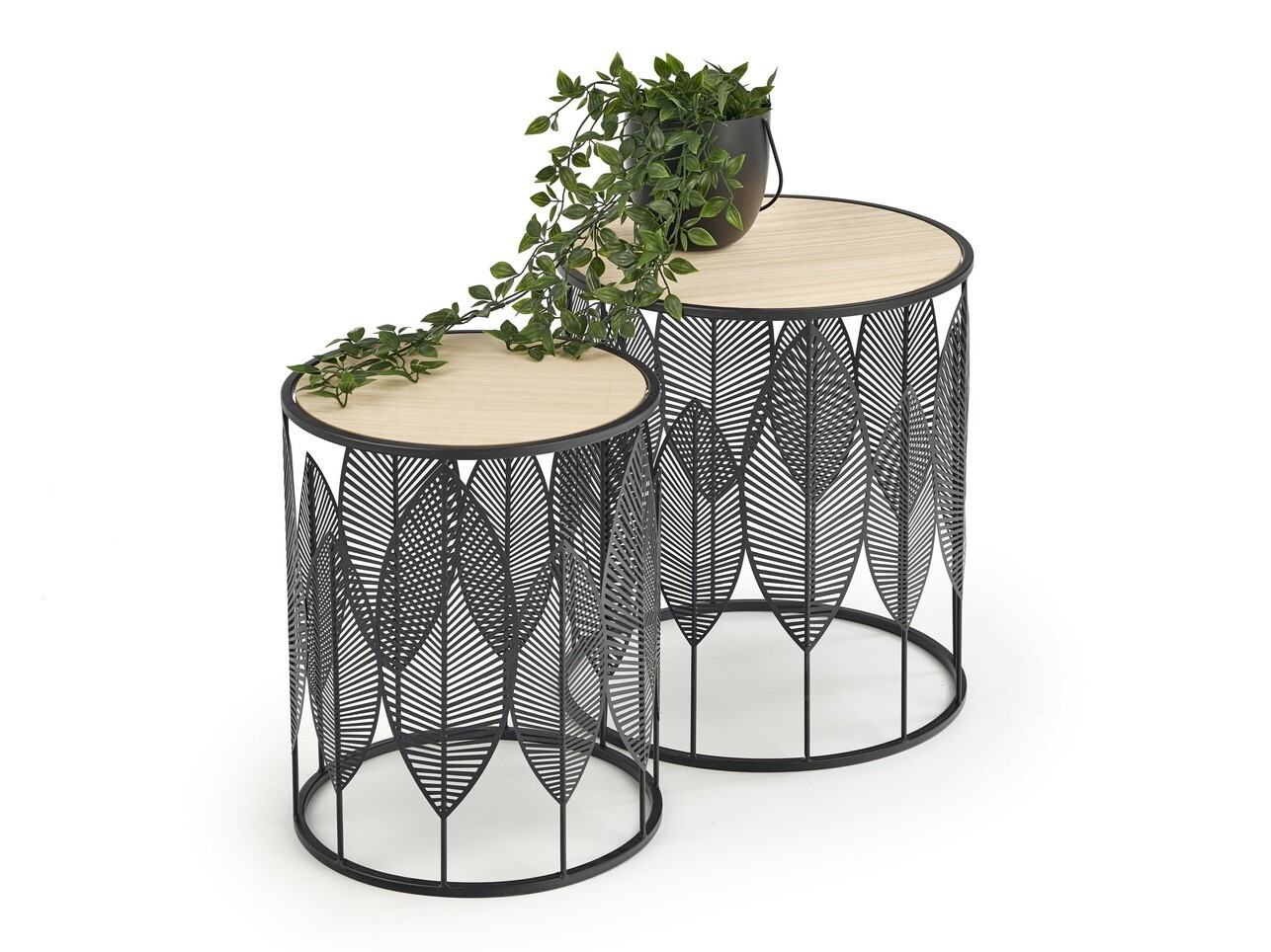 Bijzettafels set Houston 974 (Zwart + Licht hout)