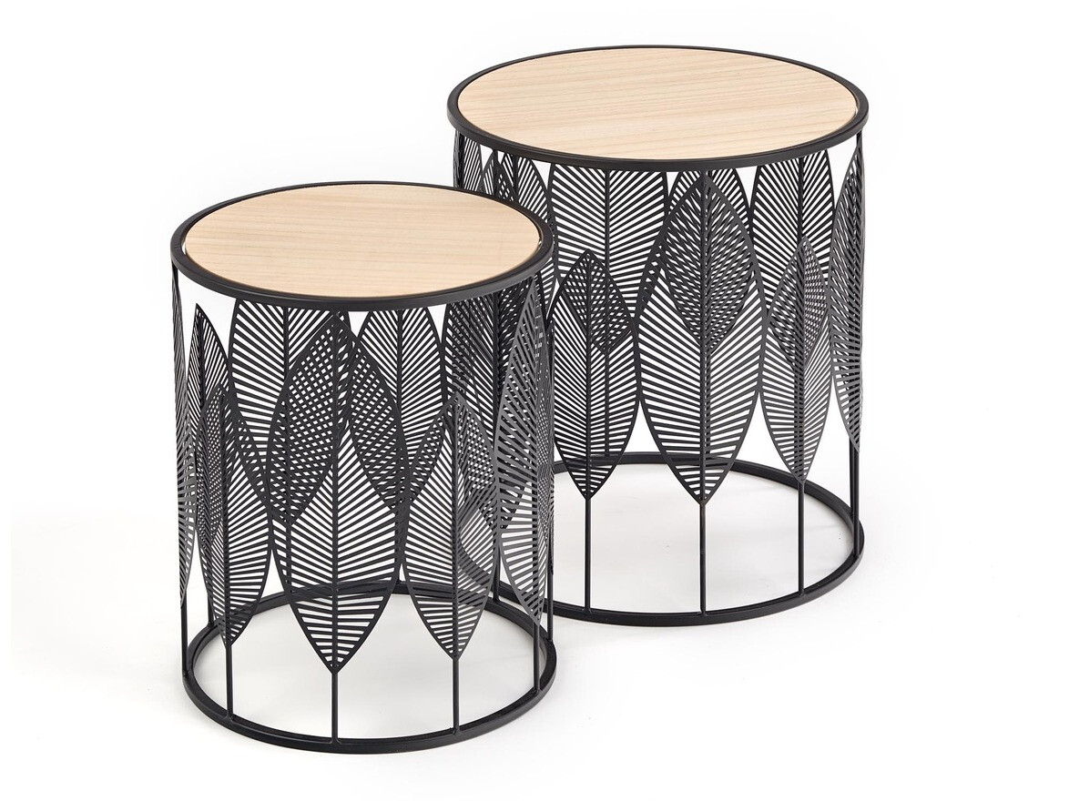 Bijzettafels set Houston 974 (Zwart + Licht hout)