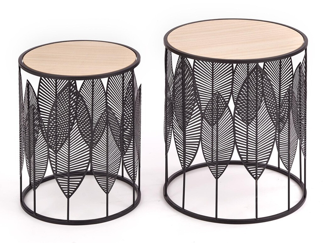 Bijzettafels set Houston 974 (Zwart + Licht hout)