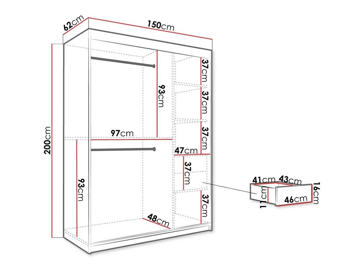 Kledingkast Hartford 248 (Mat wit + Zwart marmer)