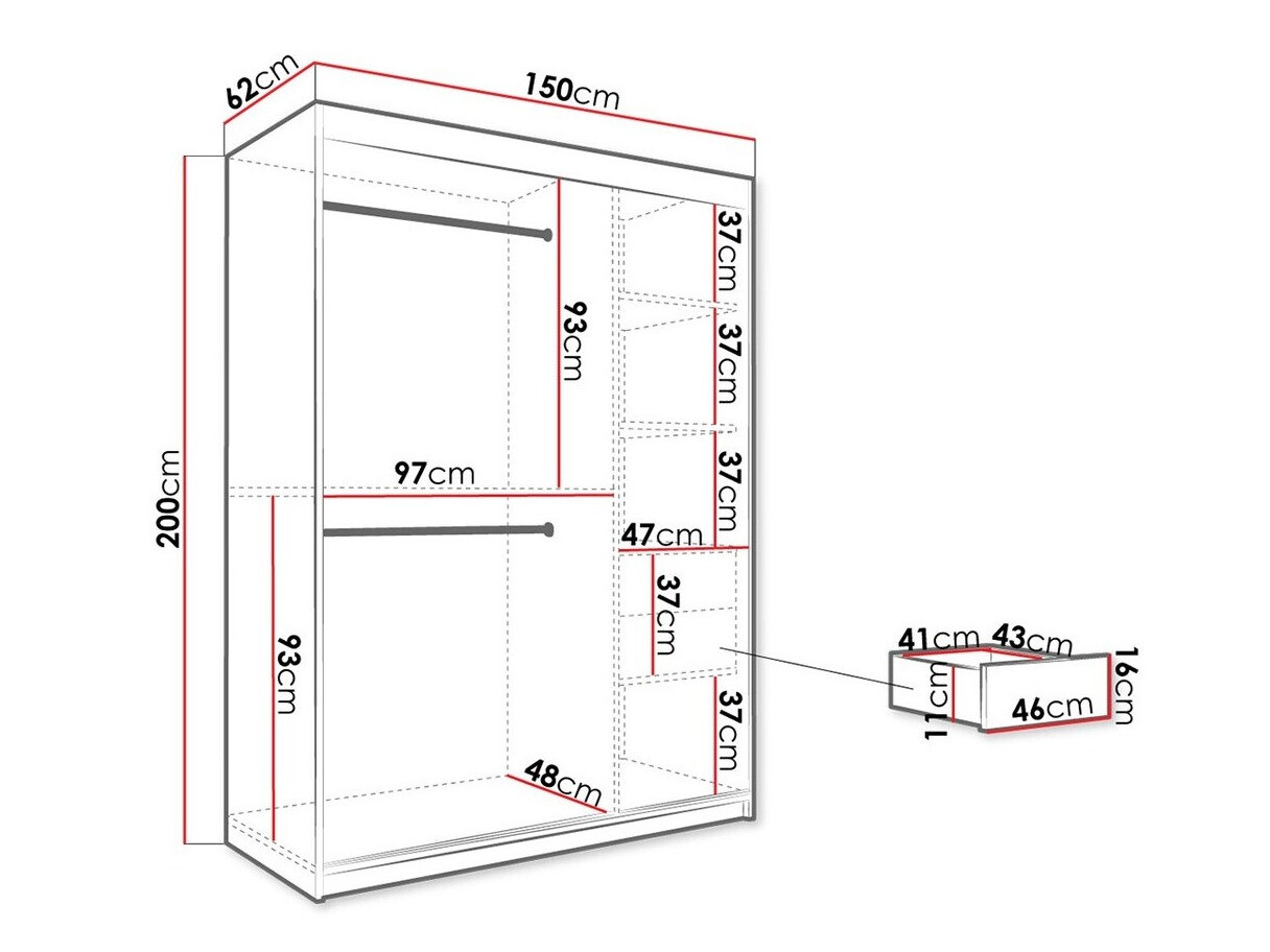 Kledingkast Hartford 248 (Matzwart + Zwart marmer)