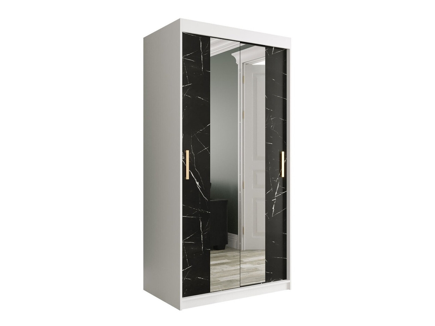 Kledingkast Hartford 252 (Mat wit + Zwart marmer)