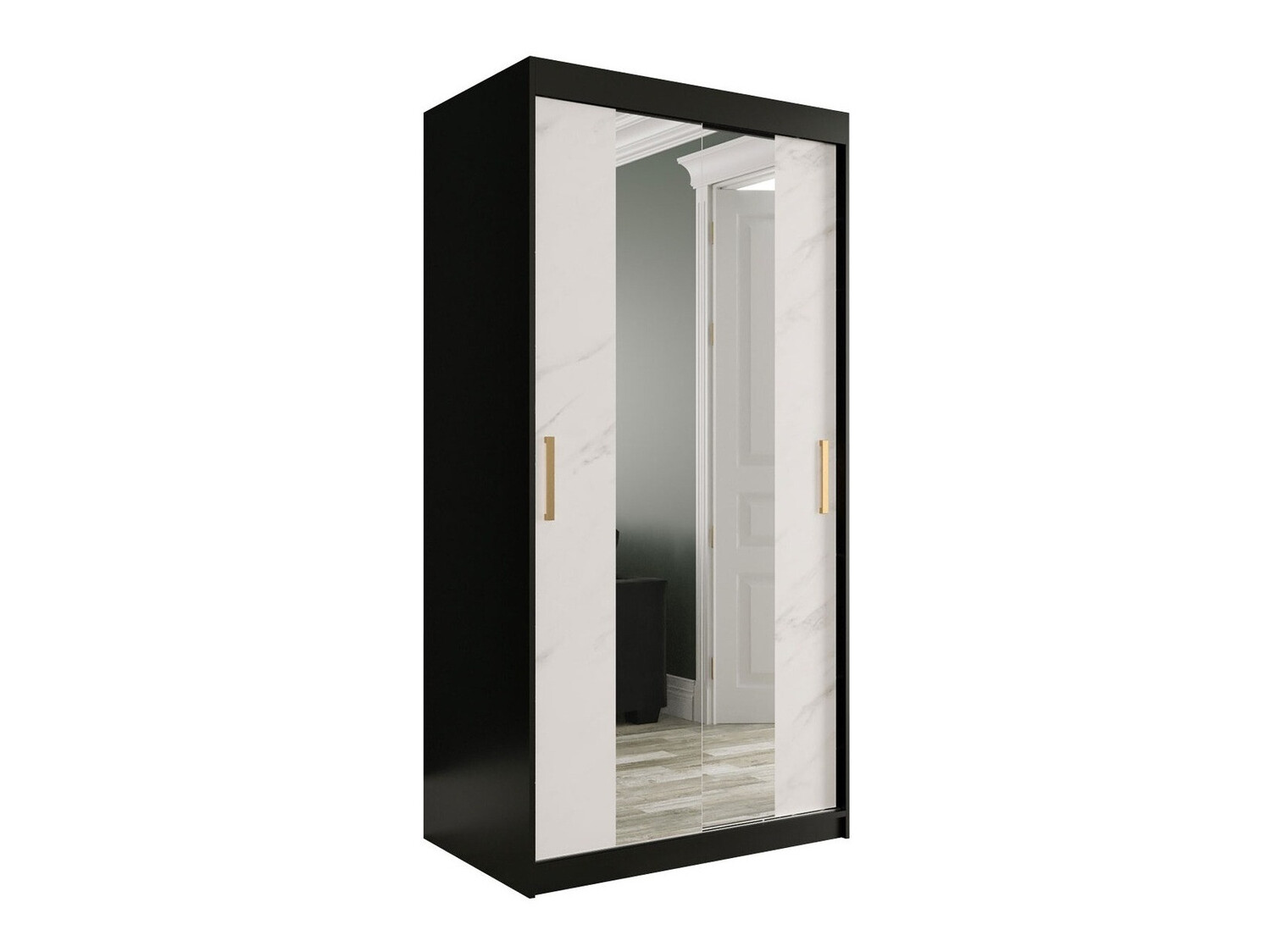 Kledingkast Hartford 252 (Matzwart + Wit marmer)