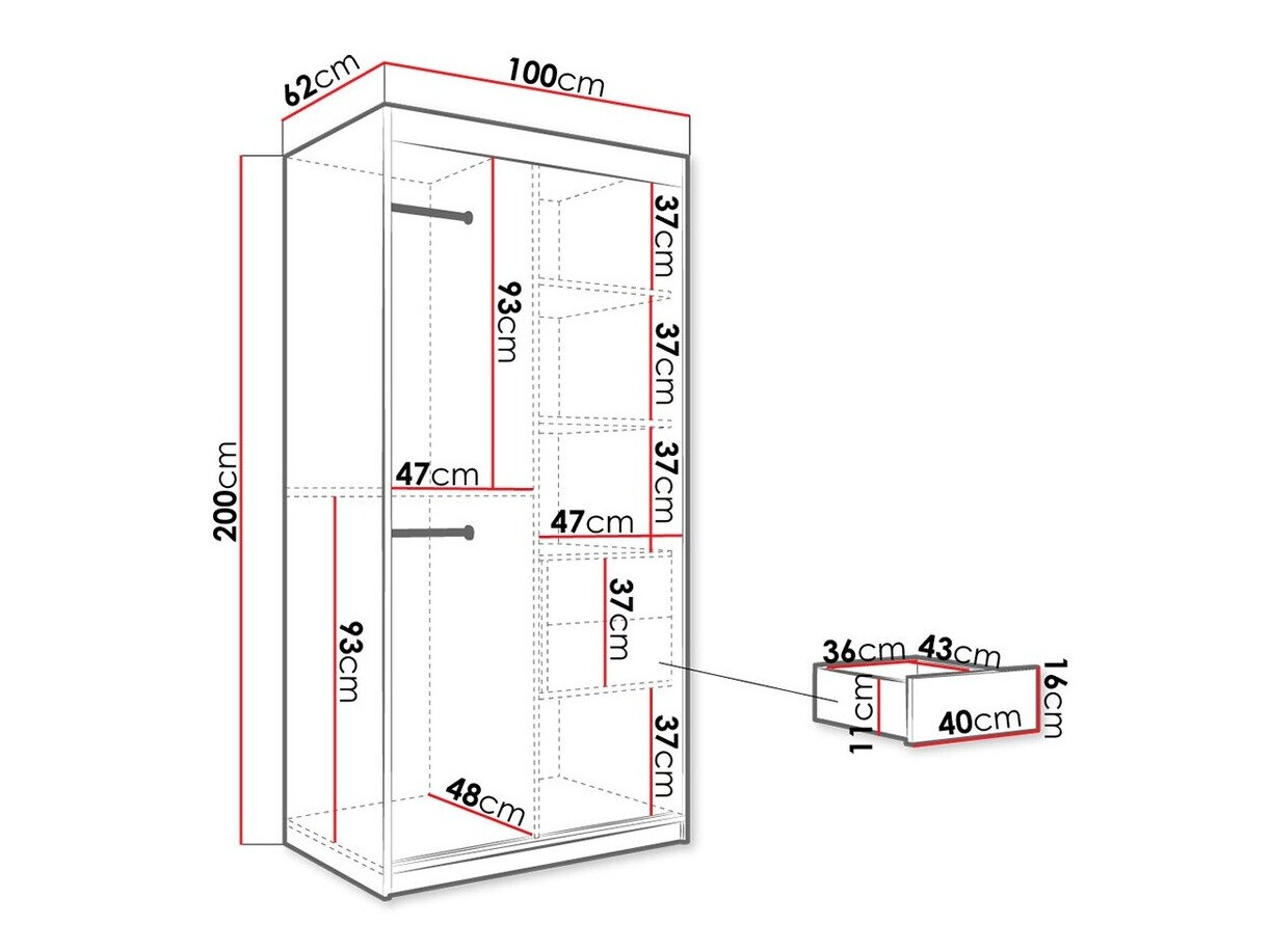 Kledingkast Hartford 252 (Matzwart + Zwart marmer)