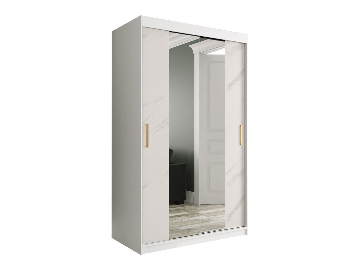 Kledingkast Hartford 253 (Mat wit + Wit marmer)