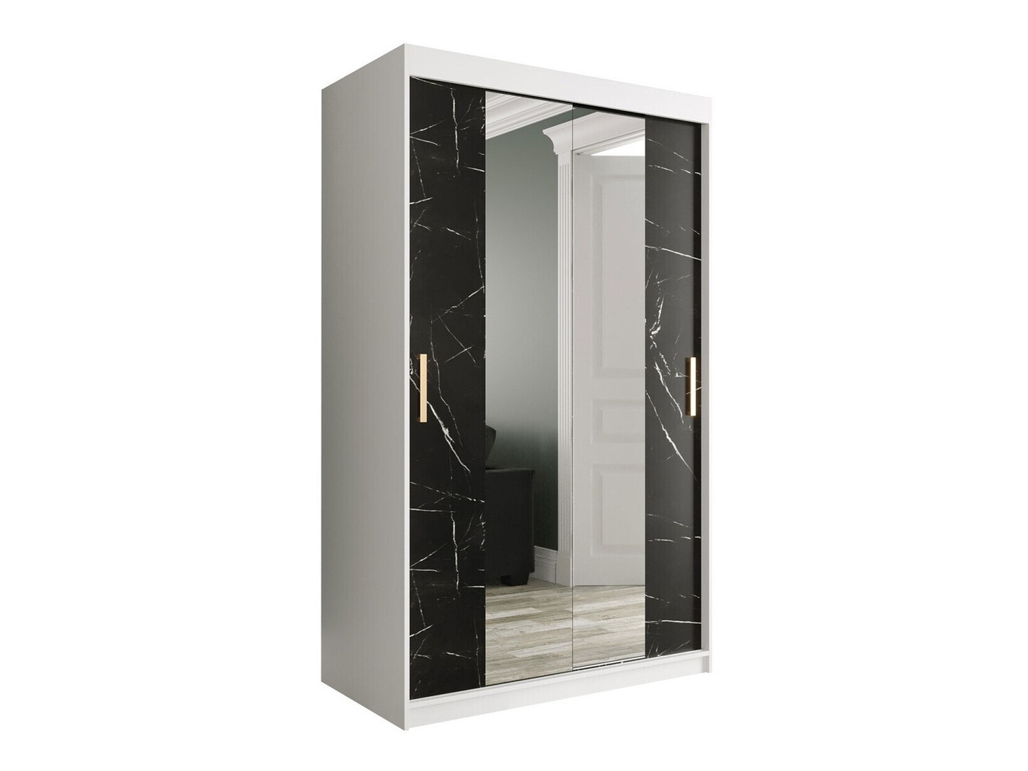 Kledingkast Hartford 253 (Mat wit + Zwart marmer)