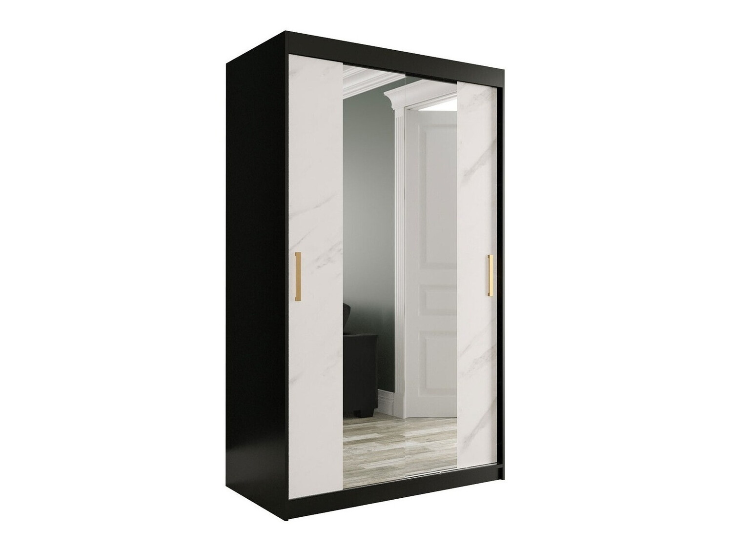 Kledingkast Hartford 253 (Matzwart + Wit marmer)